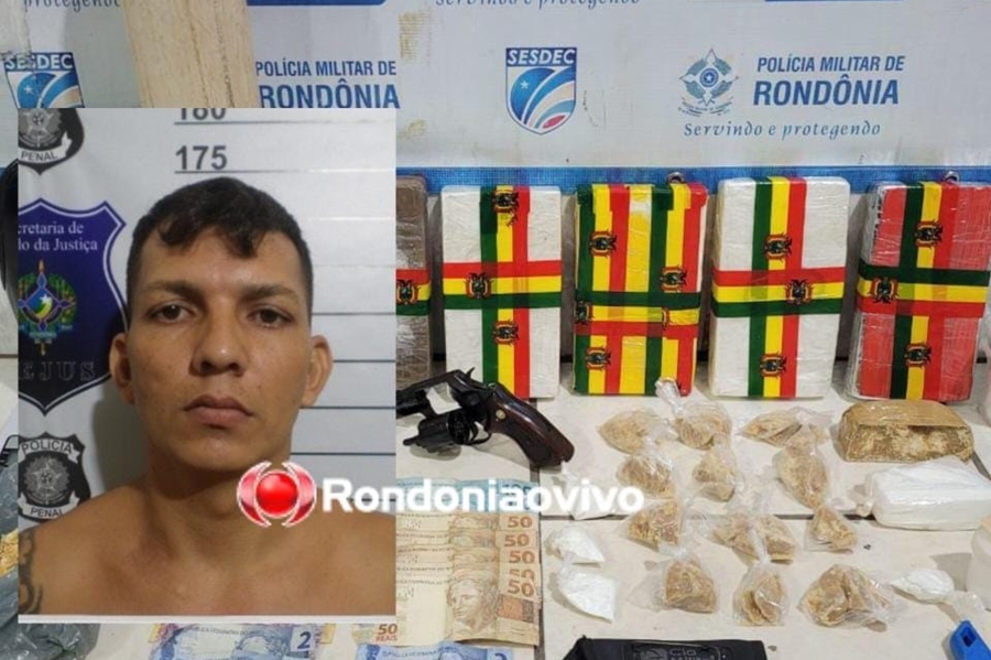 NO TELHADO: Homem é preso com vários tabletes de droga e armado 