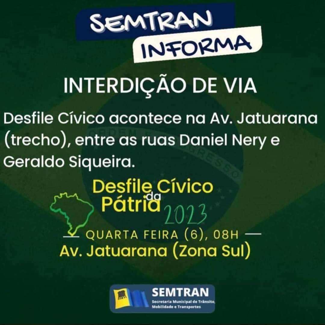 AVISO: Semtran informa interdição de via na zona Sul na próxima quarta-feira (06)