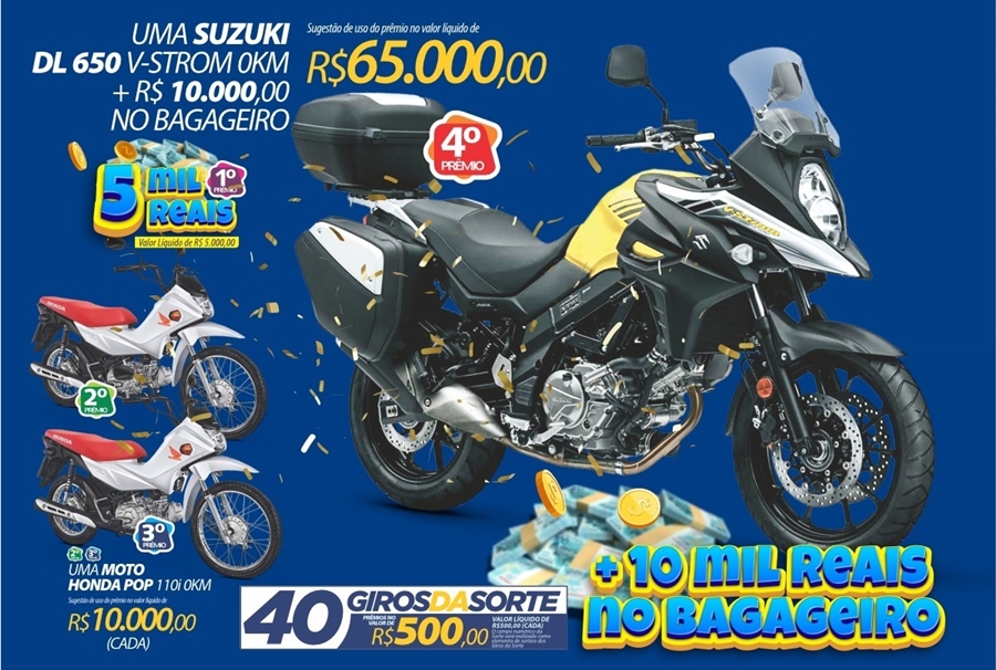 RONDÔNCAP: Suzuki V-strom 650 cilindradas no quarto prêmio e titulo só 10 reais