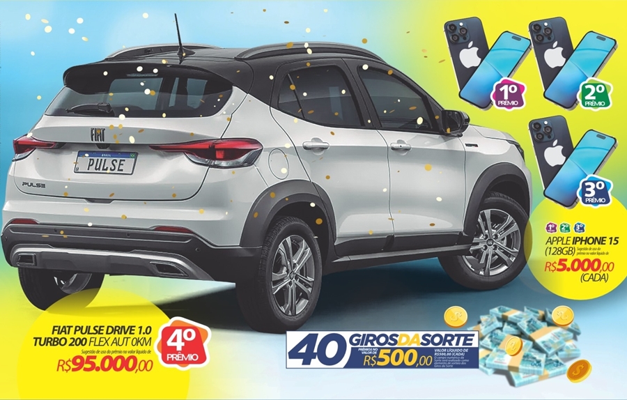 RONDÔNCAP: Fiat Pulse de 95 mil, três Iphones 15 e 40 prêmios de 500 reais!