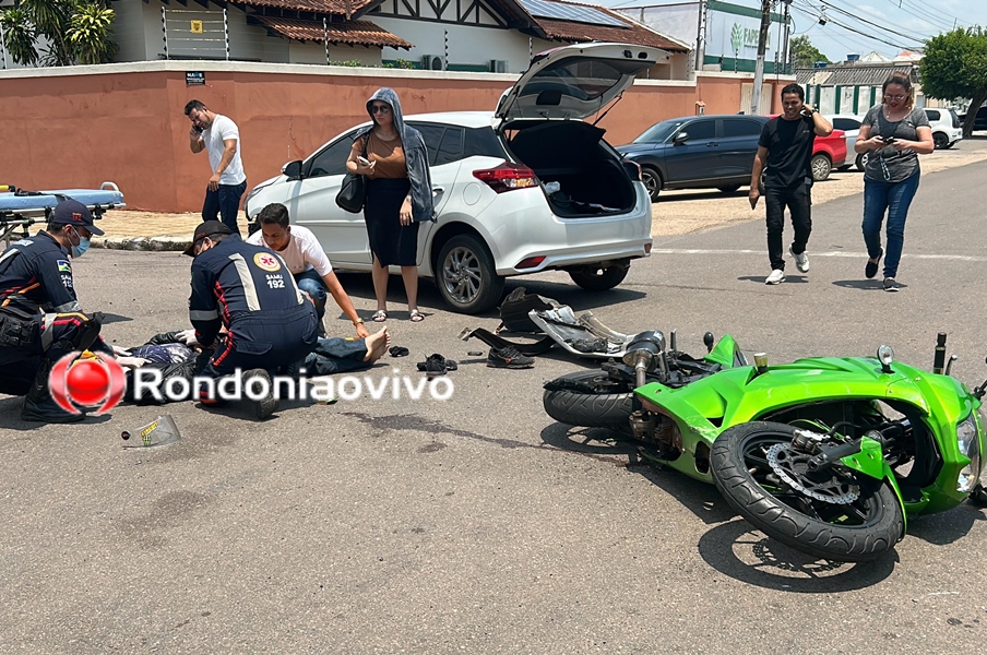 FALTOU FREIO: Motociclista em Kawasaki avança cruzamento e fica gravemente ferido