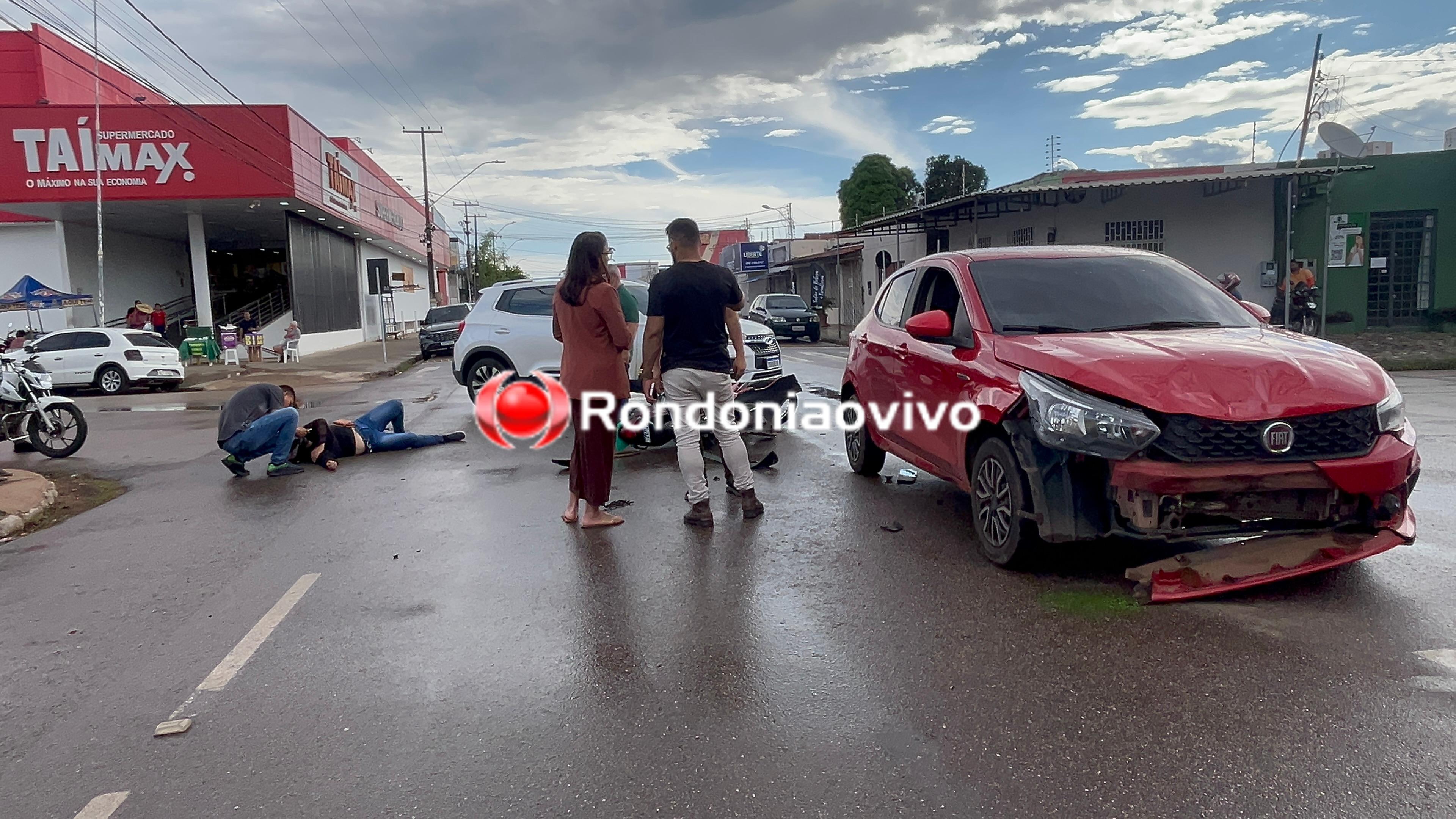 URGENTE: Mulher em moto avança cruzamento e é gravemente atingida por Argo