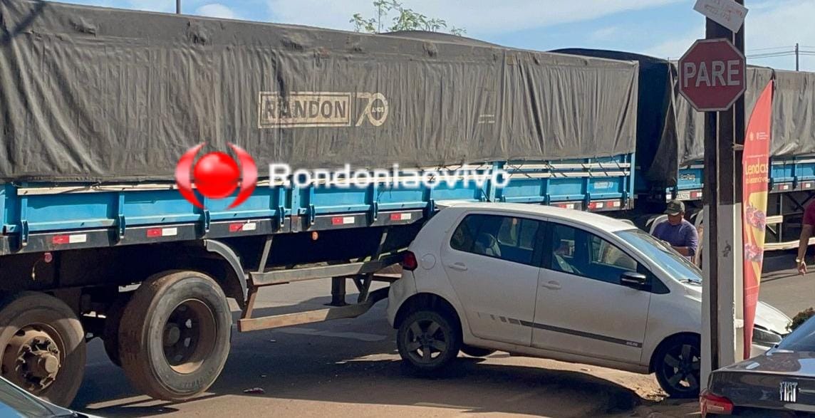 ACIDENTE: Carreta arrasta carro em rotatória na rua da Beira em Porto Velho 