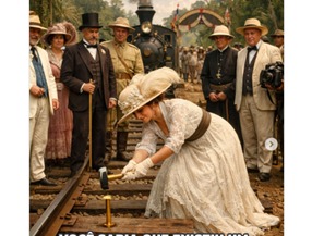 ONDE ESTÁ CRAVADO?: Prego de ouro marcou cerimônia simbólica da Madeira-Mamoré em 1912