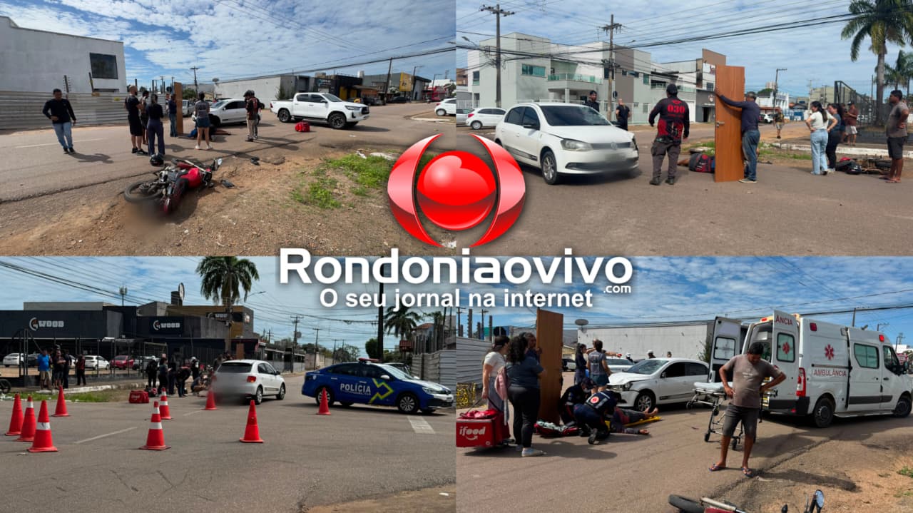 INVADIU: ​Colisão entre carro e moto deixa entregador gravemente ferido