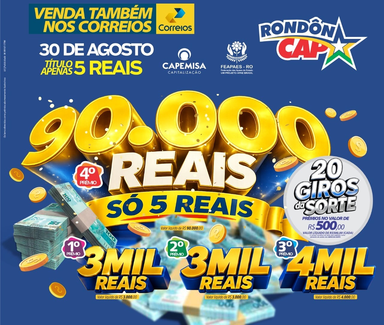 RONDONCAP: Neste domingo tem fecha mês RondonCAP, com 90 mil no 4º prêmio 