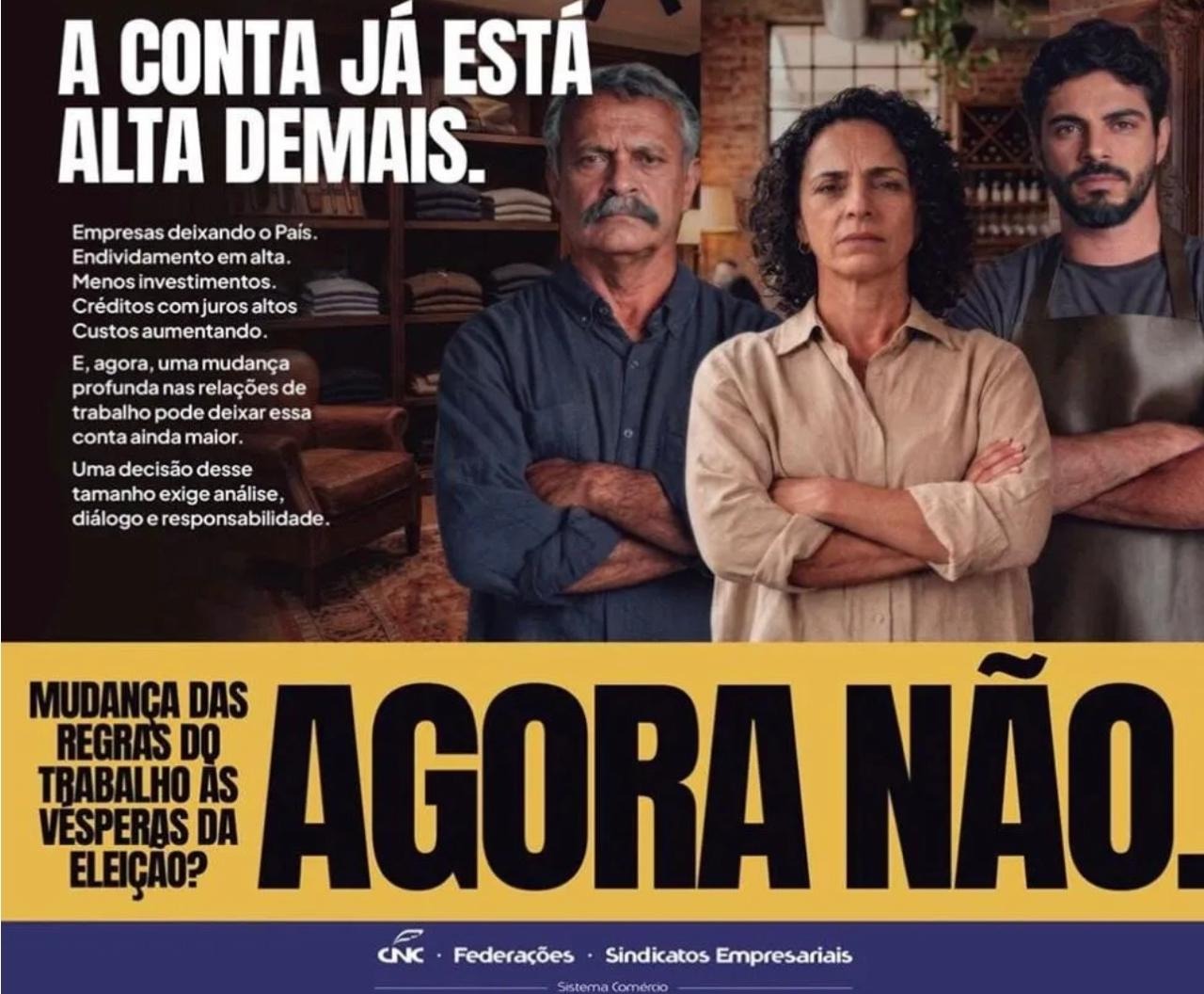 CONTA ALTA DEMAIS: Comércio e turismo pedem que fim da escala 6x1 fique para após eleições