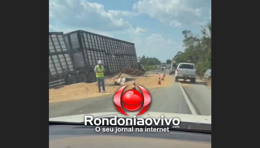 VÍDEO: Carreta carregada de gado bate em outra com soja na BR-364