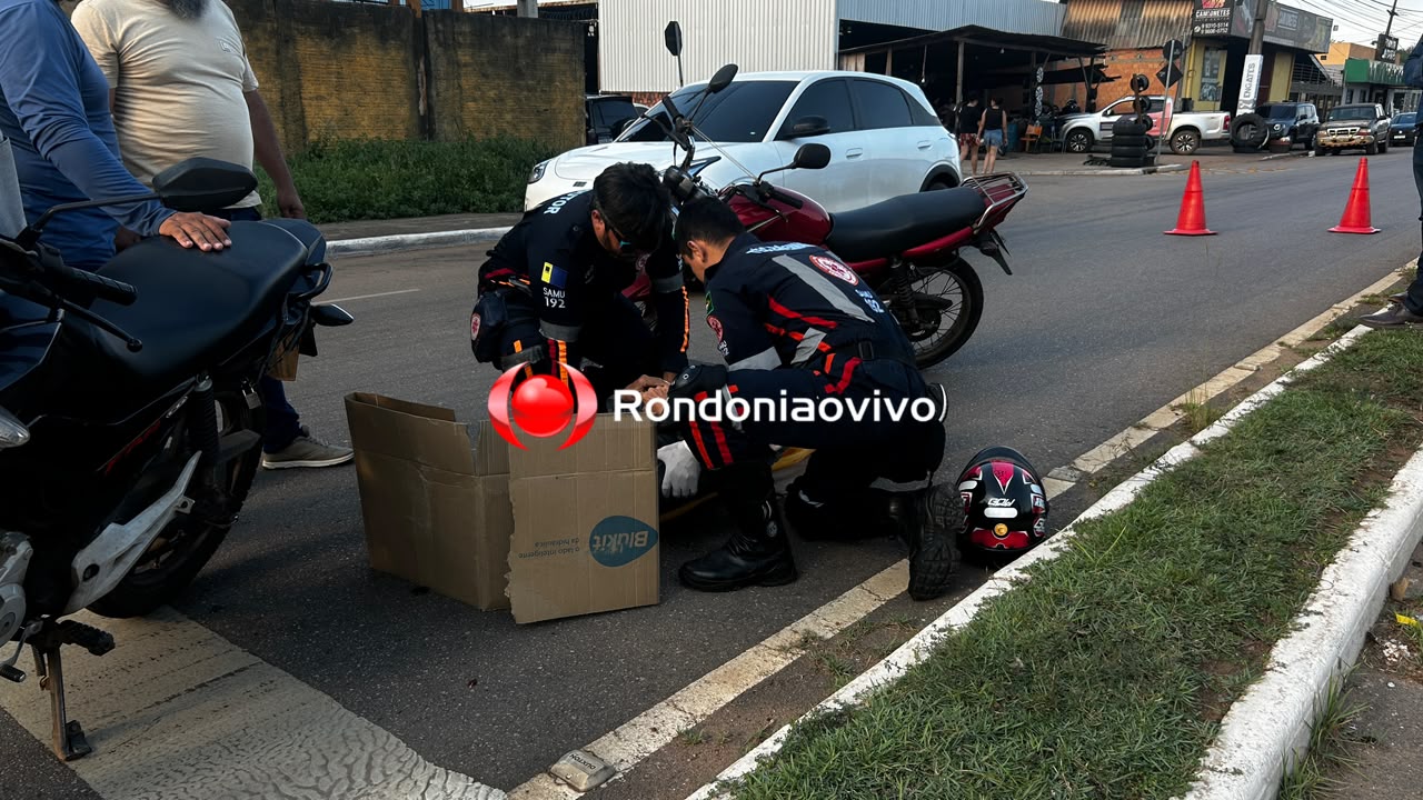 URGENTE: Motociclista fica ferido em acidente na frente da Caixa Econômica