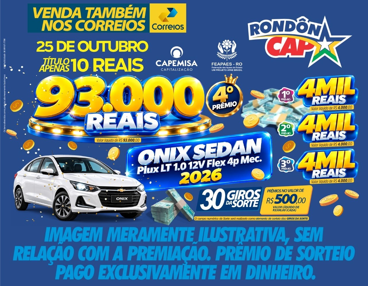 RONDONCAP ACELERA O SEU SONHO: São 93 mil no 4º prêmio título chance simples a R$ 10,00 