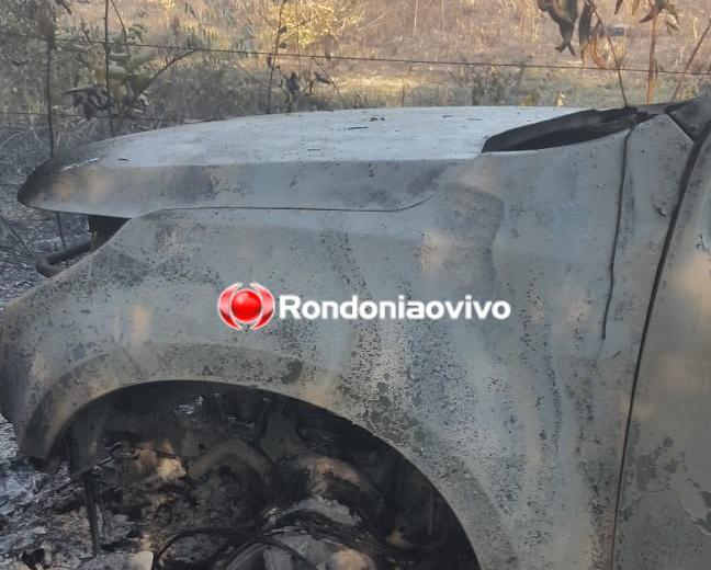 INCENDIADA: Caminhonete roubada de coronel durante tiroteio é localizada