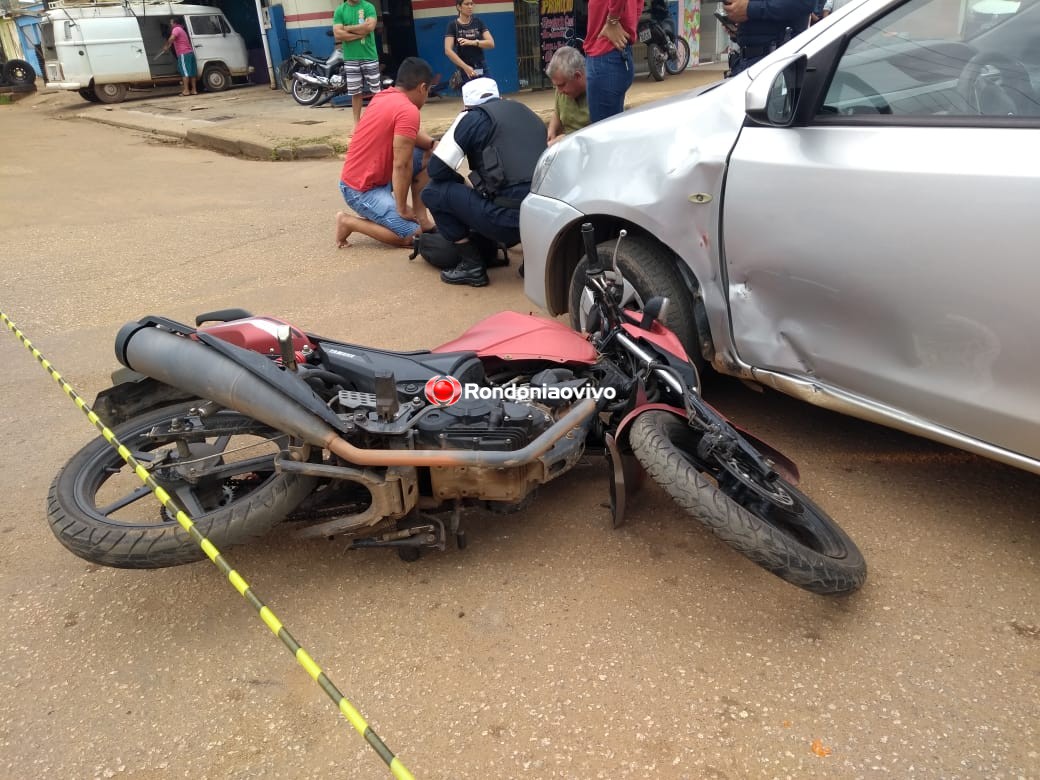 MOTOCICLISTA FERIDO: Condutora de Etios provoca acidente após avançar cruzamento na capital