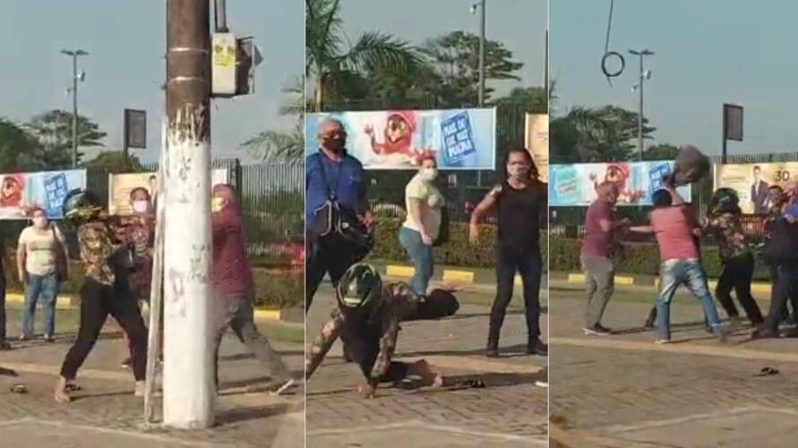 PANCADARIA: Vídeo mostra casal brigando em frente a supermercado e população parte pra cima