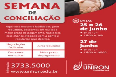 Uniron realiza Semana de Conciliação com condições especiais