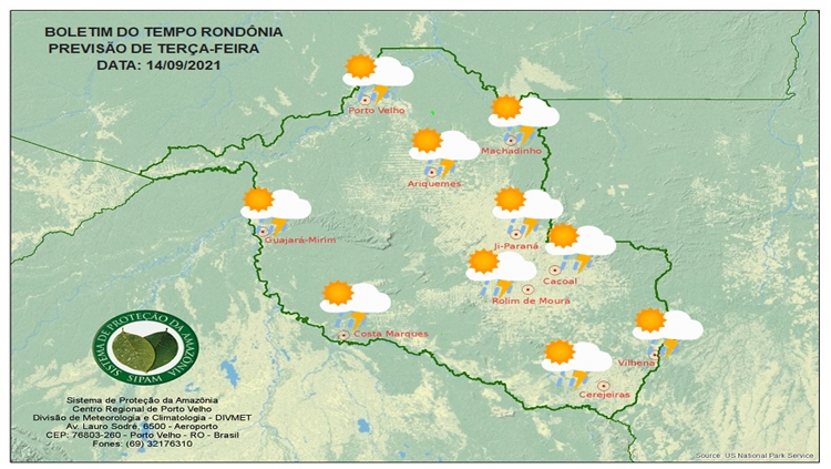 CLIMA: Confira a previsão do tempo para esta terça-feira (14) em Rondônia 