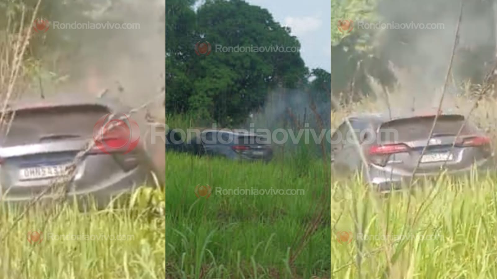 VÍDEO: Criminosos colocam fogo em carro roubado em residência 