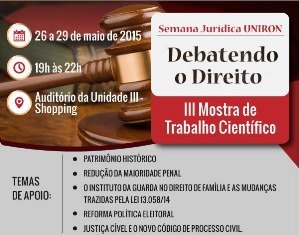 Semana Jurídica da Uniron acontece a partir desta terça-feira