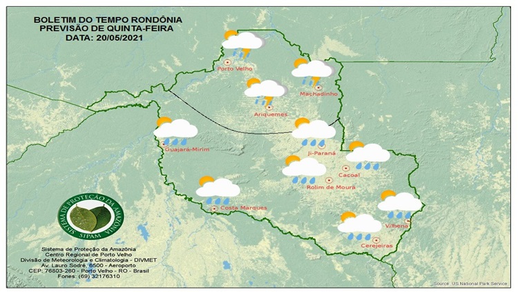 PREVISÃO DO TEMPO: Tempo será abafado e chuva deve cair entre a tarde e à noite em Rondônia