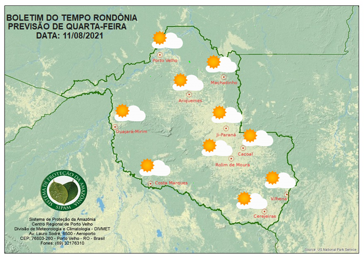 CLIMA: Confira a previsão do tempo para esta quarta-feira (11) em Rondônia 