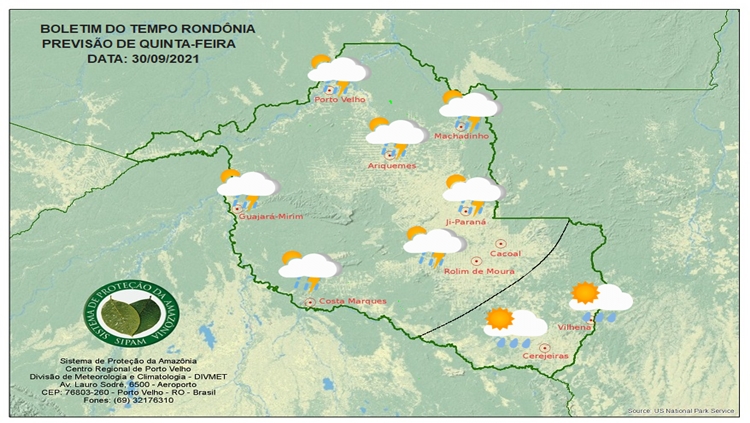 CLIMA: Confira a previsão do tempo para esta quinta-feira (30) em Rondônia 