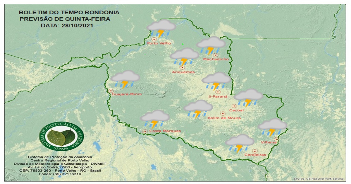 CLIMA: Confira a previsão do tempo para esta quinta-feira (28) em Rondônia 