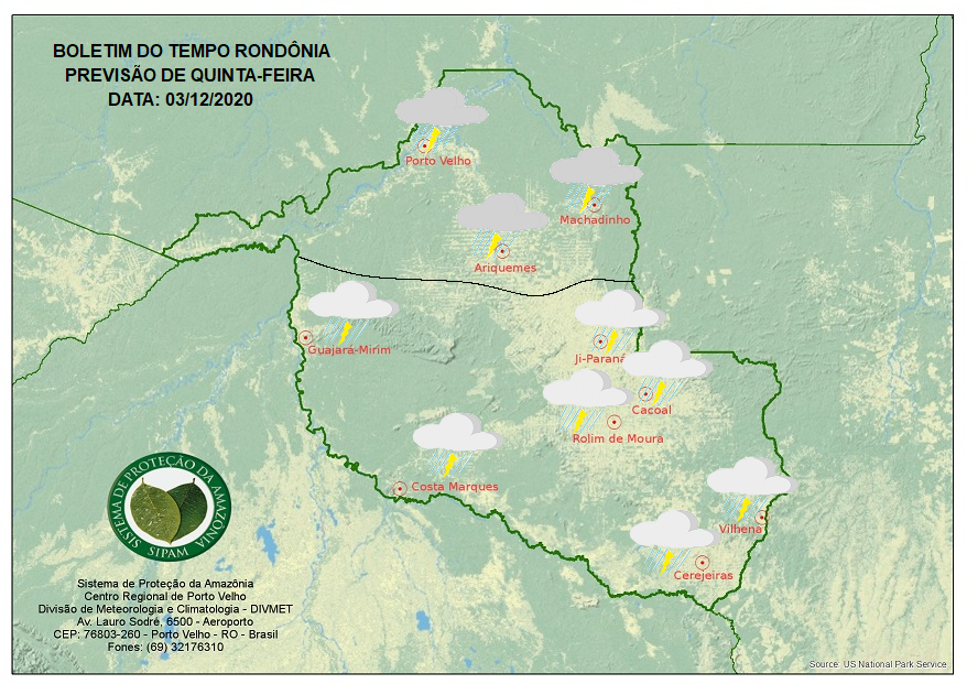 Veja a previsão do tempo para esta quinta-feira (3) em Rondônia