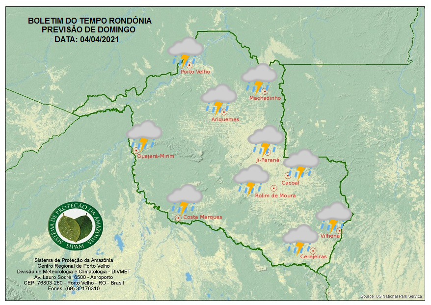 CLIMA EM RONDÔNIA: Domingo de Páscoa será de tempo abafado com chuva entre a tarde e noite