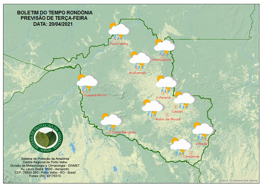 PREVISÃO DO TEMPO: Calor e umidade provocam chuvas rápidas nesta terça em RO, diz Sipam