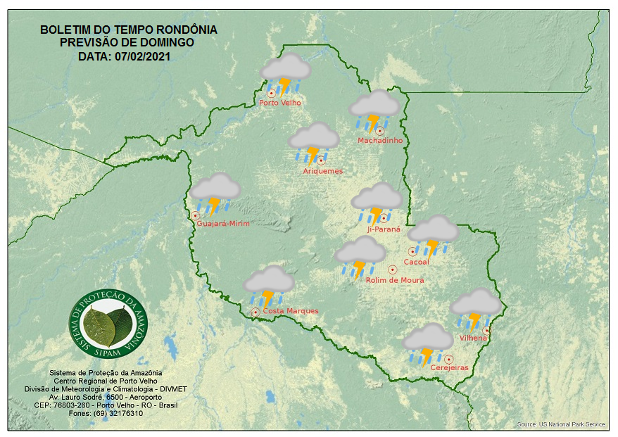 CLIMA: Sipam prevê pancadas de chuva neste domingo (7) em Rondônia