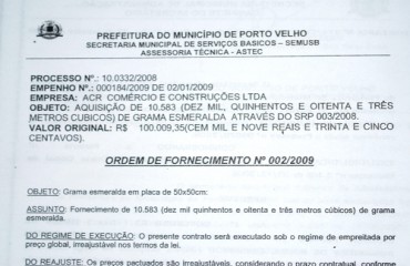 Prefeitura pode ter gasto até três milhões de reais de grama em 2008, neste ano já foi mais de 100 mil