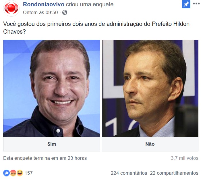 ENQUETE: Você gostou dos primeiros dois anos de administração do Prefeito Hildon Chaves?