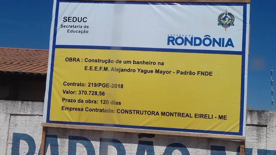 NOTA OFICIAL: Governo explica placa de construção de banheiro em Ji-Paraná