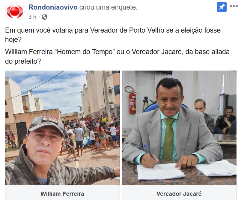 PORTO VELHO: Rondoniaovivo lança enquete no Facebook sobre candidatos a vereador