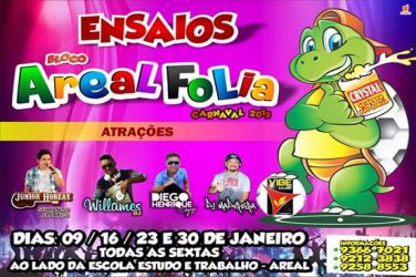 Ensaio do bloco Areal Folia é adiado para dia 16 de janeiro