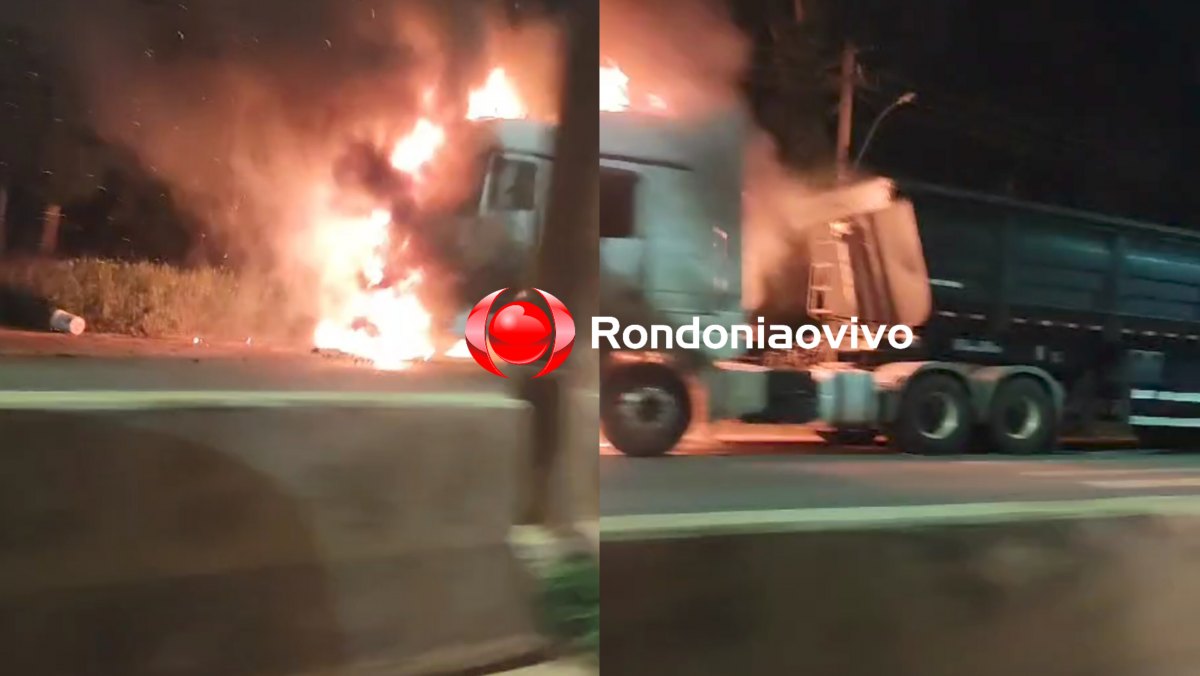 VÍDEO: Carreta pega fogo na BR-364 em Porto Velho 