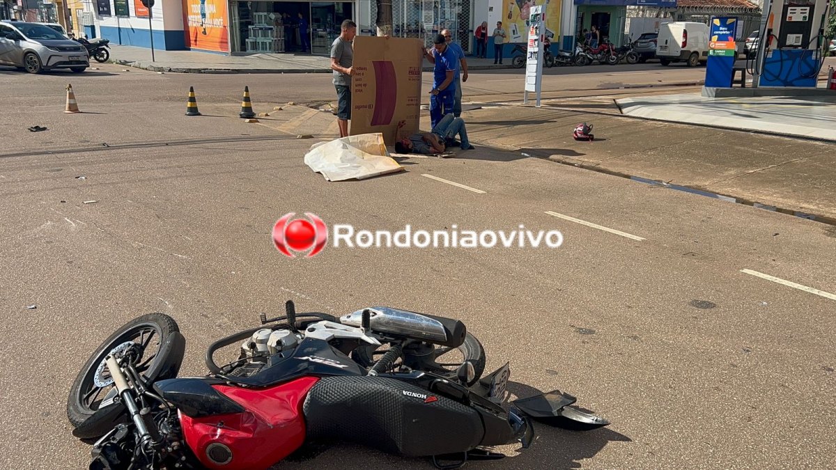CARRO AVANÇOU: Motociclista fica em estado gravíssimo em acidente no Centro