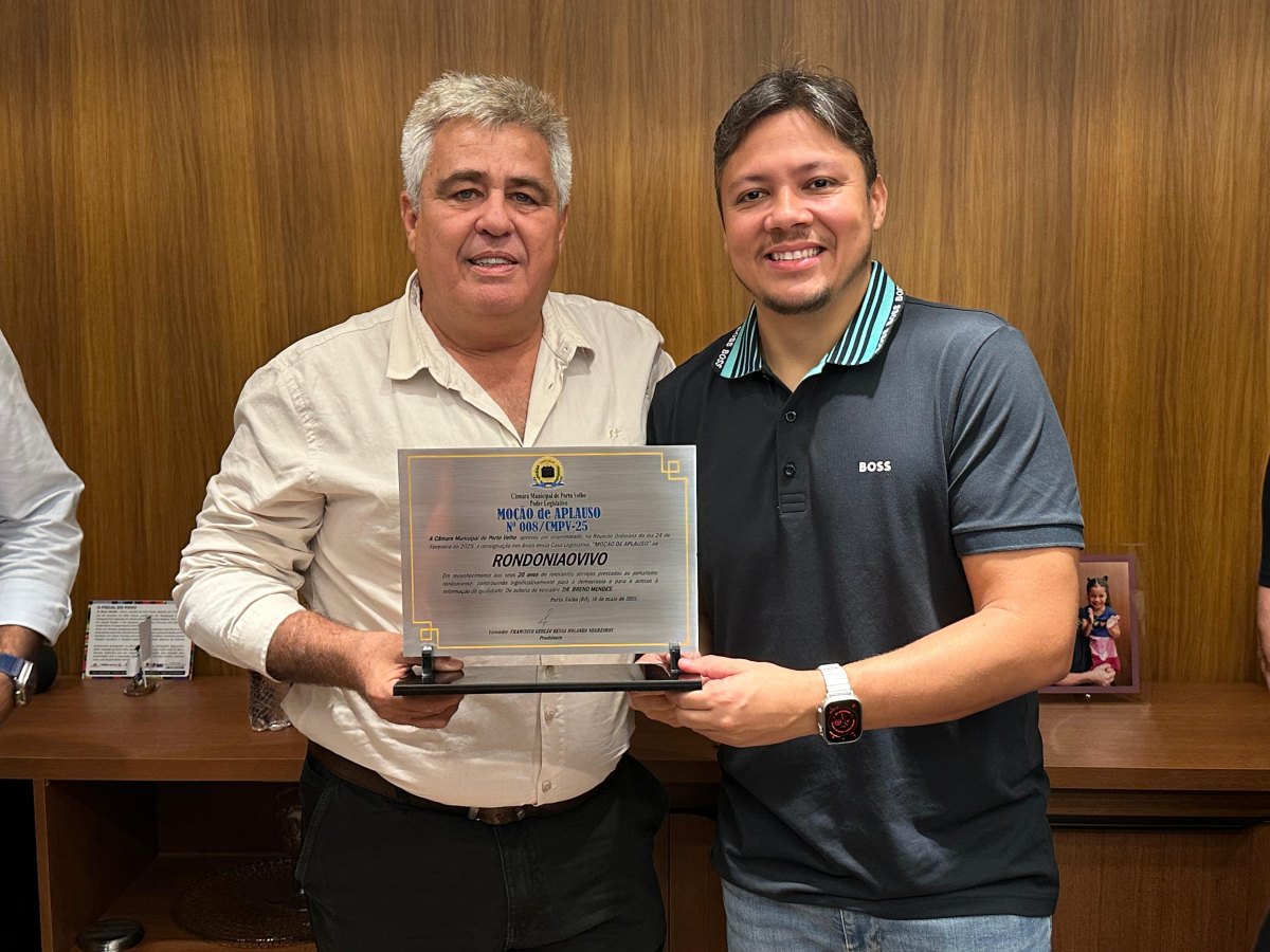 MOÇÃO DE APLAUSOS: Rondoniaovivo recebe homenagem da Câmara de Vereadores de Porto Velho 