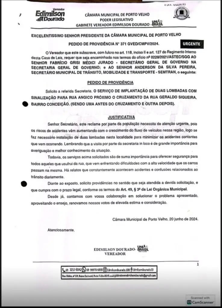 EDIMILSON DOURADO: Vereador reforça pedido por quebra-molas na Rua Angico para reduzir acidentes