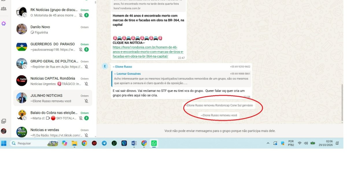 VILHENA: Jornalista é excluído 3 vezes de grupo e questiona a liberdade de expressão