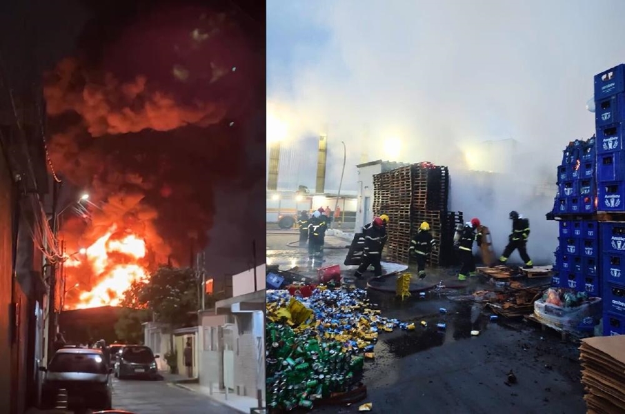 VÍDEO: Incêndio de grandes proporções atinge fábrica de bebidas em Manaus