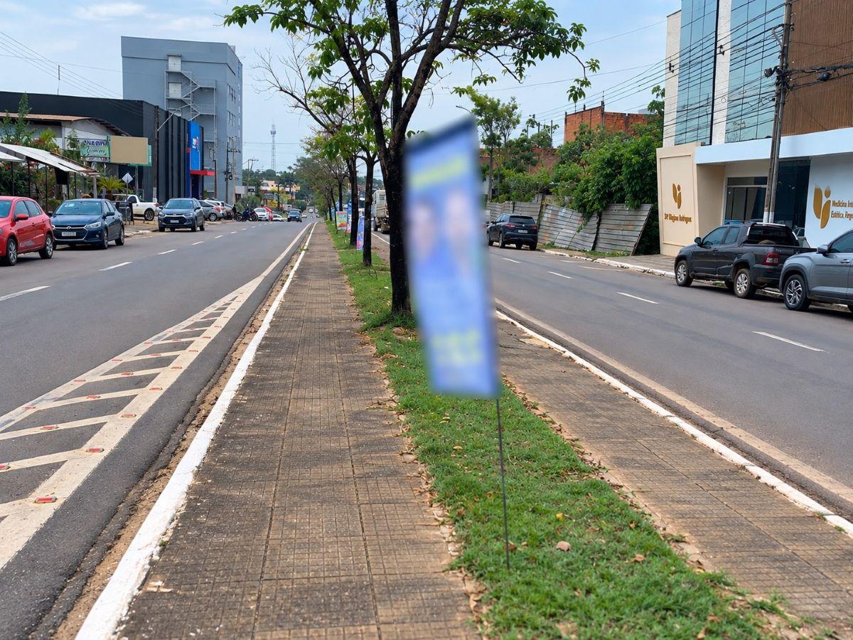 JI-PARANÁ: Bandeiras de candidatos continuam em canteiros mesmo após ordem do TRE-RO