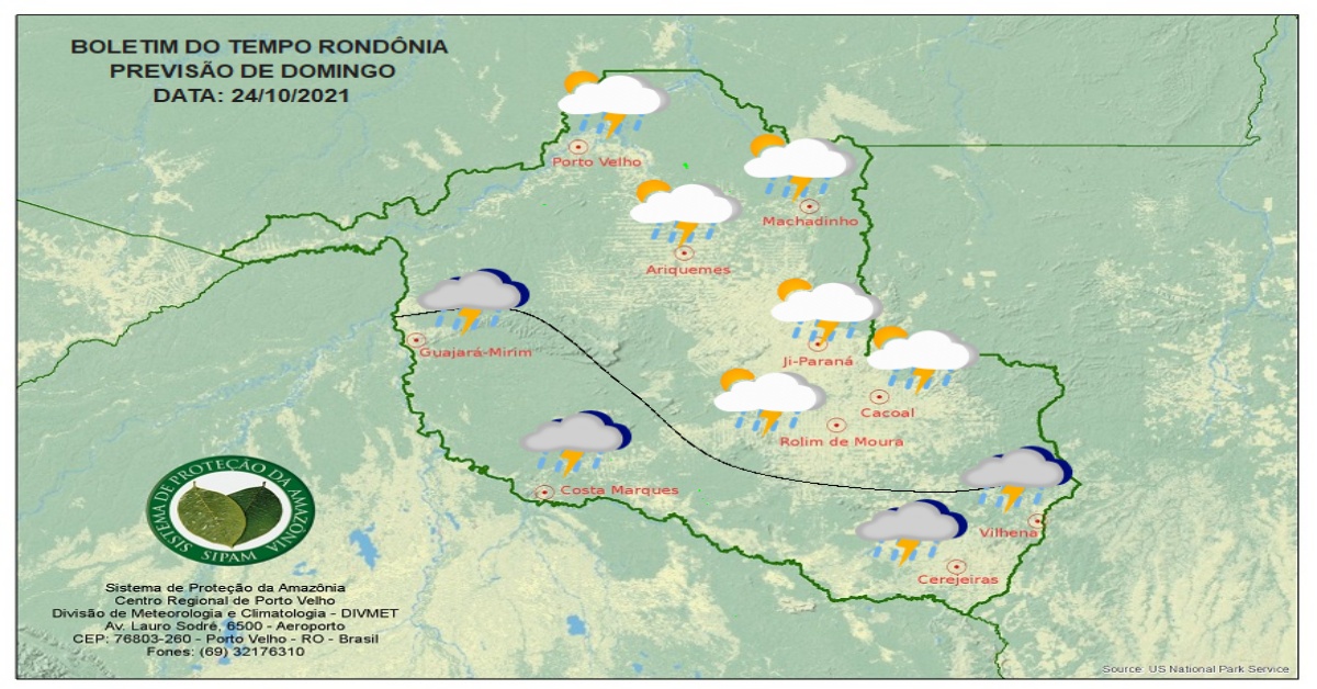 NESTE DOMINGO: Sipam prevê frente fria para o Cone Sul e Vale do Guaporé em Rondônia