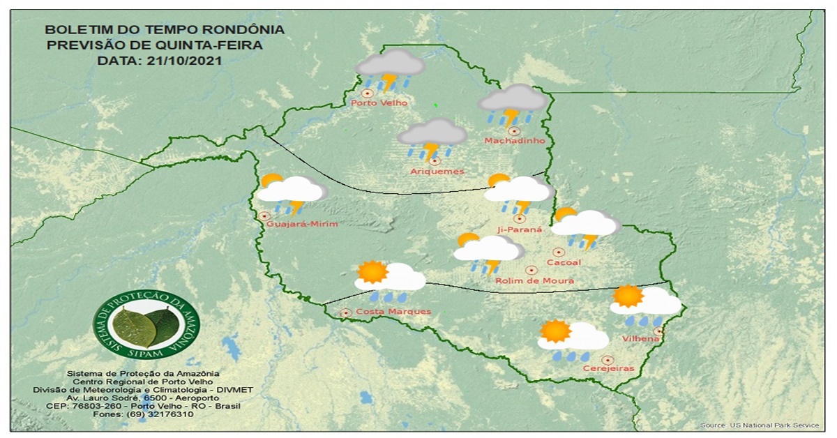 CLIMA: Confira a previsão do tempo para esta quinta-feira (21) em Rondônia 