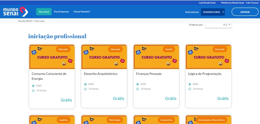 PARA FAZER NA QUARENTENA: Senai disponibiliza 12 cursos online e gratuitos na plataforma EaD