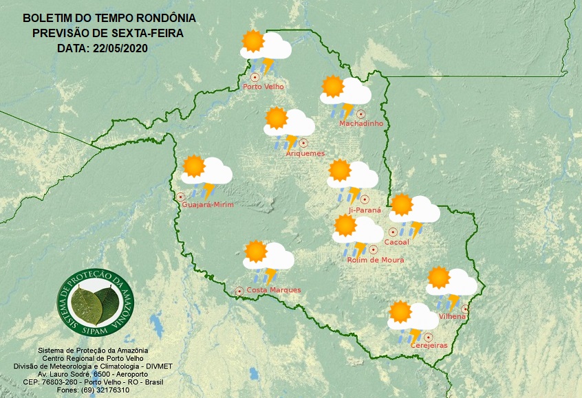 SEXTA-FEIRA: Previsão do tempo aponta chuva entre a tarde e a noite em Rondônia