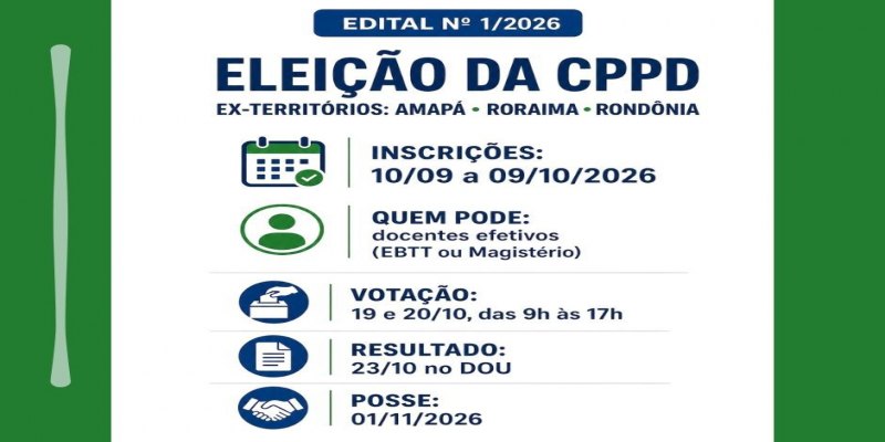 EX-TERRITÓRIOS: Publicado edital para eleição da Comissão Permanente de Pessoal Docente